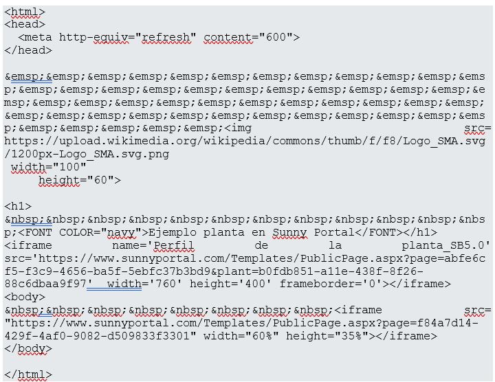 ejemplo archivo HTML de SMA
